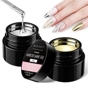 Chrome Gel Nail Polish Set: Metallic Gel Nail Polish, Silver and Gold 3D Metal